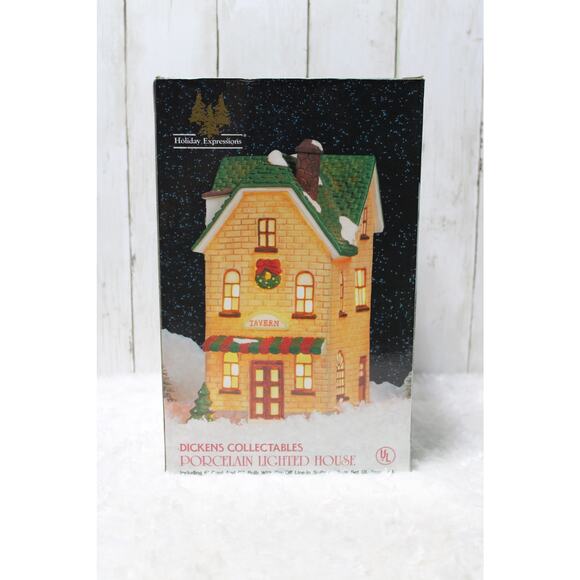 Holiday Expressions Dickens Collectables Porcelain Lighted Tavern House W/ Box - Picture 1 of 5